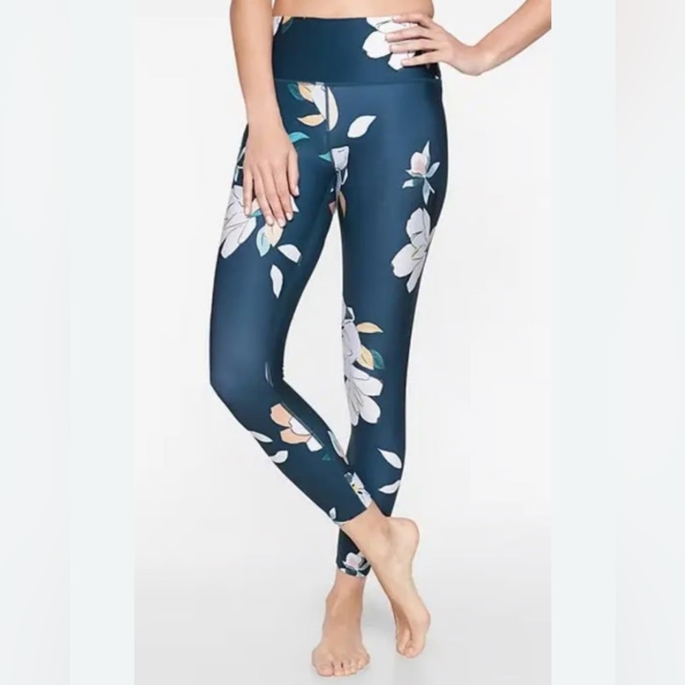 Athleta Elation leggings teal blue floral print size medium M